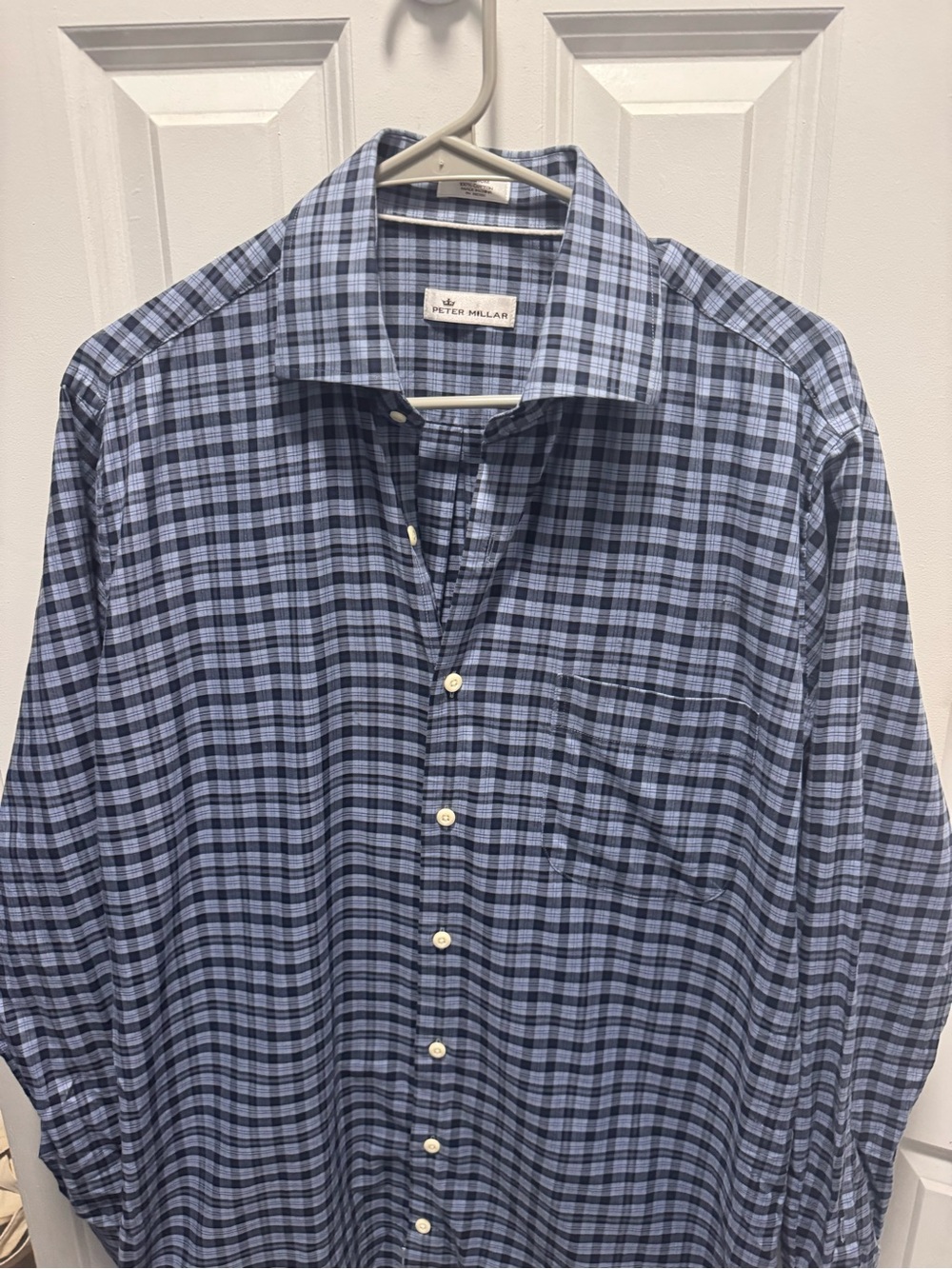 Peter Millar Blue and Navy Plaid Cotton Button-Down Shirt